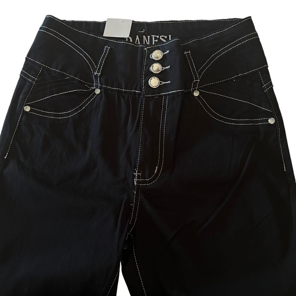 Danesi Jeans Women's Black Slim Fit Pants with Contrast Stitching Size 7 Stretch